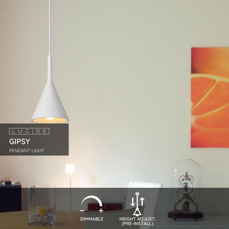 Lucide GIPSY - Závesné svietidlo - Ø 16,5 cm - 1xE27 - biele